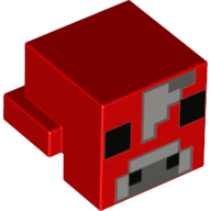 Lego Minifig Head Special, Cube with Rear Ledge, Pixelated Black, Light Bluish Grey, Dark Bluish Gray Face Print / Red