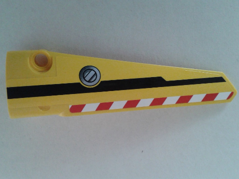 Lego Technic, Panel Fairing # 5 Long Smooth, Side A with Danger Stripes, Black Line and Filler Cap Pattern (Sticker) - Set 8053