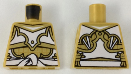Lego Torso Ninjago Armor White and Gold with White Sash Pattern / Pearl Gold
