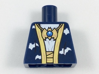 Lego Torso Batman Robe with Gold Hems and White Bats over White Shirt with Gold Bat Amulet and Sash Pattern / Dark Blue