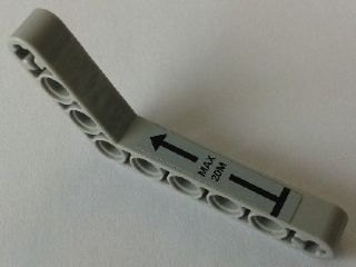 Lego Technic, Liftarm, Modified Bent Thick 1 x 9 (6 - 4) with 'MAX 20M' in Arrow Up Pattern (Sticker) - Set 8289 / Light Bluish Gray