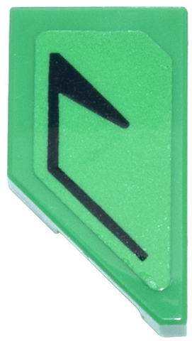 Lego Tile, Modified 1 x 2 Wedge Right with Black Angled Line and Triangle Pattern (Pokémon Earth Badge) (Sticker) - Set 40892 / Bright Green