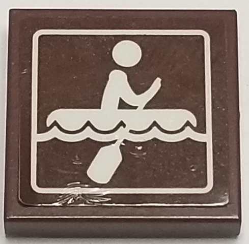 Lego Tile 2 x 2 with Sign with Person Rowing on Raft on Choppy Water Pattern (Sticker) - Set 41339 / Reddish Brown