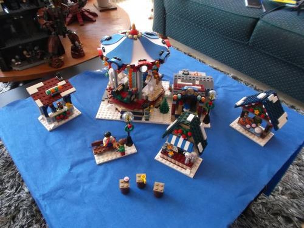 Lego Winter village market with motorized carousel