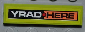 Lego Tile 1 x 4 with 'YRAD' and 'HERE' Pattern (Sticker) - Set 8186 / Lime