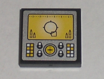 Lego Tile 2 x 2 with Silver Control Panel with Yellow Display Pattern (Sticker) - Set 8971