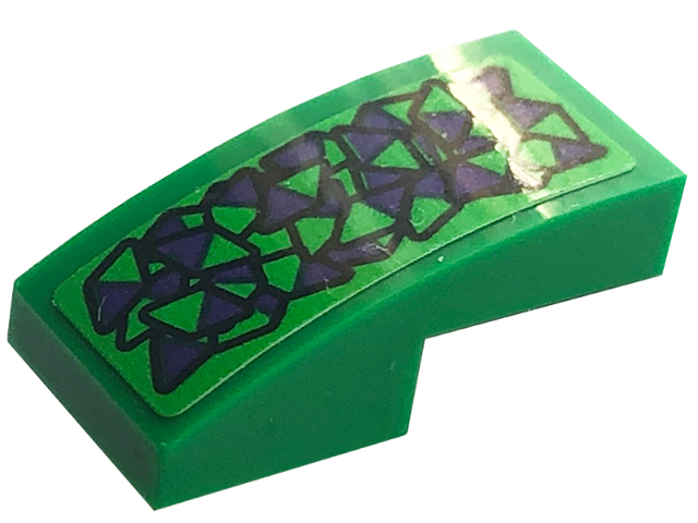 Lego Slope, Curved 2 x 1 x 2/3 with Dark Purple Triangles with Black Outlines Pattern (Sticker) - Set 76422