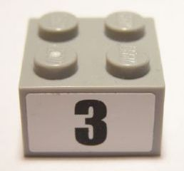 Lego Brick 2 x 2 with Black Number 3 Narrow Bold Font Pattern (Sticker) - Set 8896