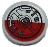 Lego Tile, Round 2 x 2 with Bottom Stud Holder with Hatch with Handles and Dark Red Half Circle Pattern Model Left Side (Sticker) - Set 75362