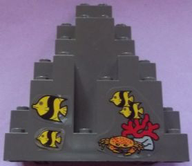 Lego Rock Panel 3 x 8 x 7 Triangular (LURP) with 4 Fish and Crab Pattern (Stickers) - Set 6442 / Dark Gray