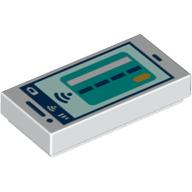 Lego Tile 1 x 2 with Smart Phone, Dark Turquoise Street Print / White