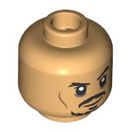 Lego Minifig Head Jack Sparrow, Black Eyebrows, Moustache, Beard, Dark Bluish Grey Eyeshadow, Nougat Lines, Raised Eyebrow / Scared, Teeth / Nougat