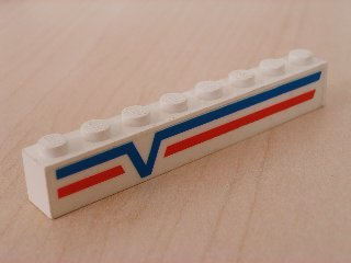 Lego Brick 1 x 8 with Blue -V- and Red Lines Left Pattern (Sticker) - Set 6346