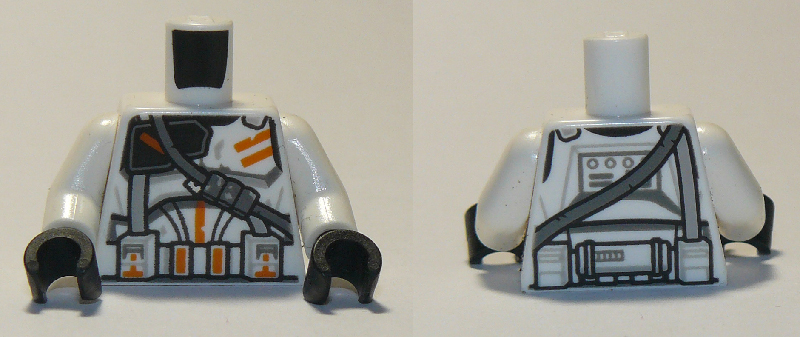Lego Torso SW Armor Clone Trooper with Orange Markings and Dark Bluish Gray Diagonal Belt Pattern / White Arms / Black Hands