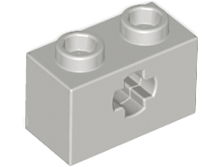 Lego Technic, Brick 1 x 2 with Axle Hole / Light Gray
