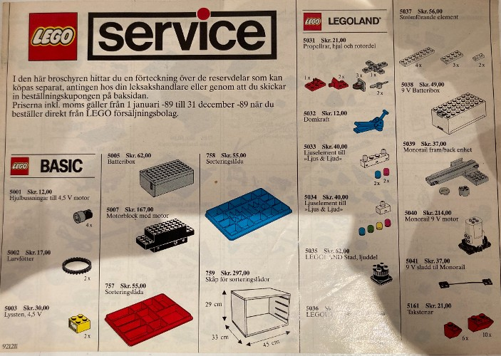 Lego 1989 Medium Service Packs Swedish (921211)
