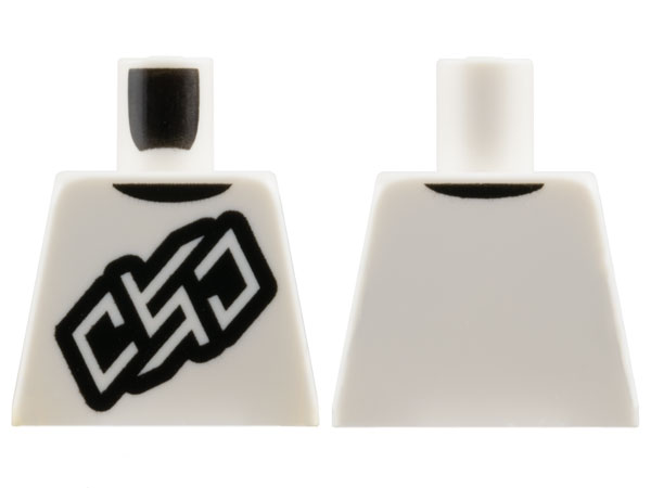 Lego Torso Shirt with Black Outline Stylized 'OSO' and Collar Pattern / White