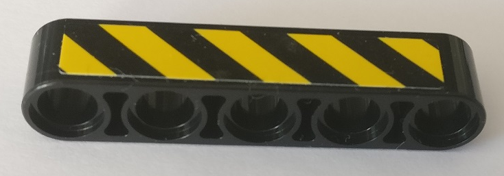 Lego Technic, Liftarm Thick 1 x 5 with Black and Yellow Danger Stripes Pattern Model Left Side (Sticker) - Set 42082 / Black