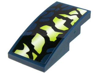 Lego Slope, Curved 4 x 2 with Yellowish Green and Black Scales Pattern Model Left Side (Sticker) - Set 70736 / Dark Blue