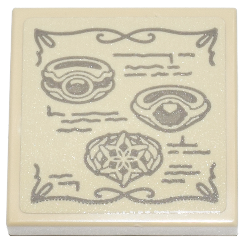Lego Tile 2 x 2 with 3 Dark Tan Rings, Scribbles, and Scrollwork Edges Pattern (Sticker) - Set 10333