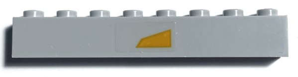 Lego Brick 1 x 8 with Bright Light Orange Trapezoid Centered Pattern Model Left Side (Sticker) - Set 75309 / Light Bluish Gray