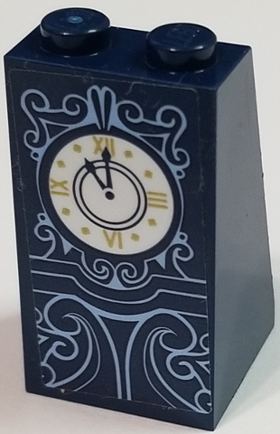 Lego Slope 75 2 x 2 x 3 - Solid Studs with Gold, White and Medium Azure Grandfather Clock on Dark Blue Background Pattern (Sticker) - Set 41146