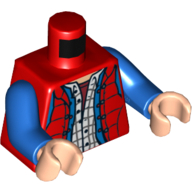 Lego Torso Vest with Plaid Shirt and Blue Denim Jacket Print (Marty McFly), Blue Arms, Light Nougat Hands / Red