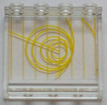 Lego Panel 1 x 4 x 3 with Side Supports - Hollow Studs with Yellow Radar Circles and Lines Pattern (Sticker) - Set 7879 / Trans-Clear