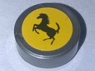 Lego Tile, Round 1 x 1 with Ferrari Logo, Black Horse on Yellow Background Pattern (Sticker) - Set 10248