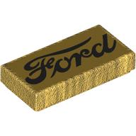 Lego Tile 1 x 2 with Black 'Ford' Print / Pearl Gold
