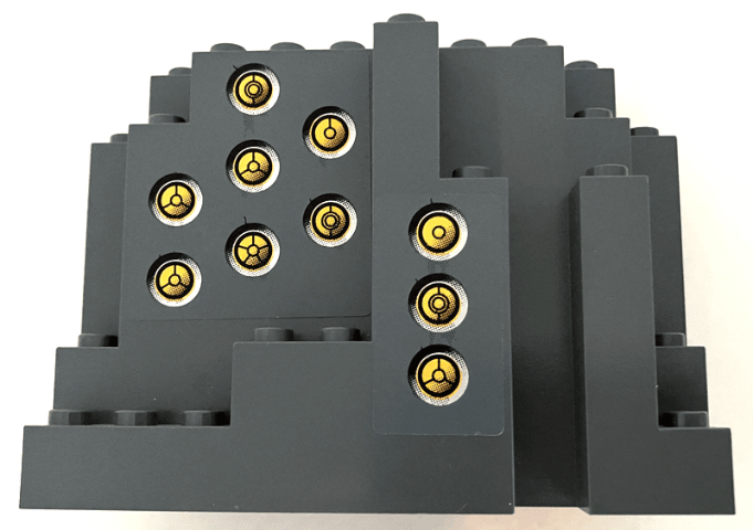Lego Rock Panel 4 x 10 x 6 Rectangular (BURP) with 10 Yellow Circles with Bionicle Code Pattern (Stickers) - Set 8769