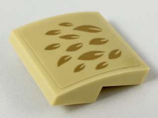 Lego Slope, Curved 2 x 2 x 2/3 with Gold Feathers Pattern Model Back (Sticker) - Set 75952 / Tan