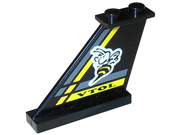 Lego Tail 4 x 1 x 3 with Bee, Black 'VTOL', and Dark Gray and Yellow Stripes Pattern on Both Sides (Stickers) - Set 8222