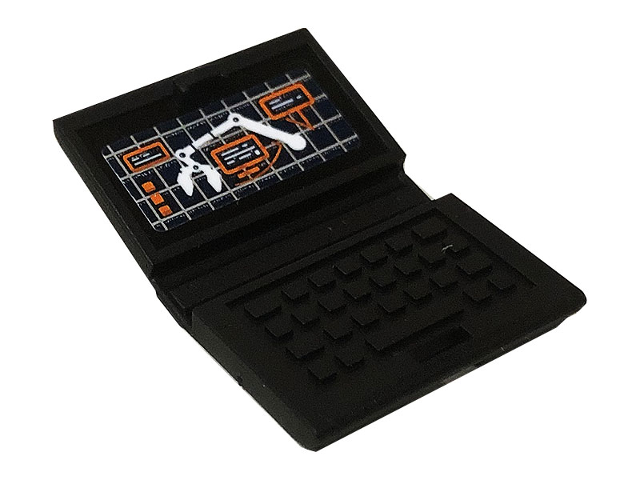 Lego Minifigure, Utensil Computer Laptop with Control Crane Screen Pattern (Sticker) - Set 60225 / Black