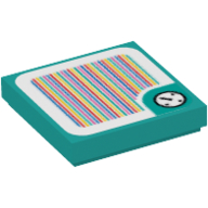 Lego Tile 2 x 2 with Clock in Rounded Border and Barcode Print (Sticker) / Dark Turquoise