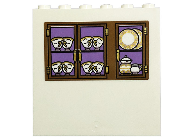 Lego Panel 1 x 6 x 5 with Gold and White Teacups, Plates and Teapot in Cabinet Pattern (Sticker) - Set 43196