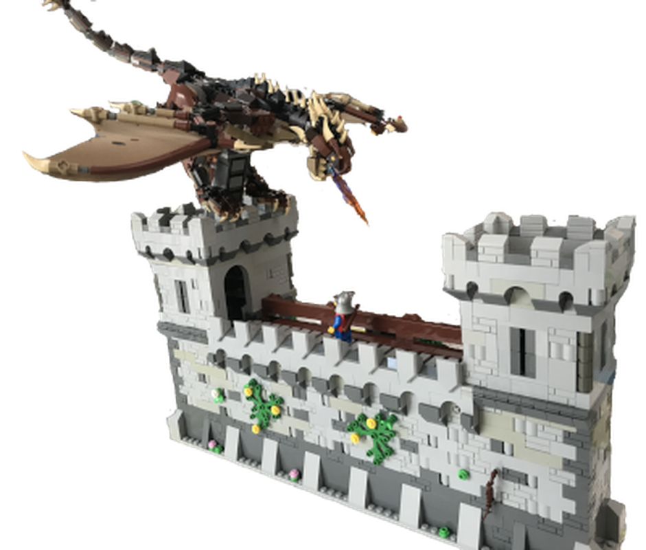 Lego Castle wall and animated dragon v2