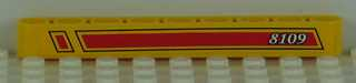 Lego Technic, Liftarm Thick 1 x 9 with Red and Black Stripes and '8109' on Right Pattern (Sticker) - Set 8109 / Yellow