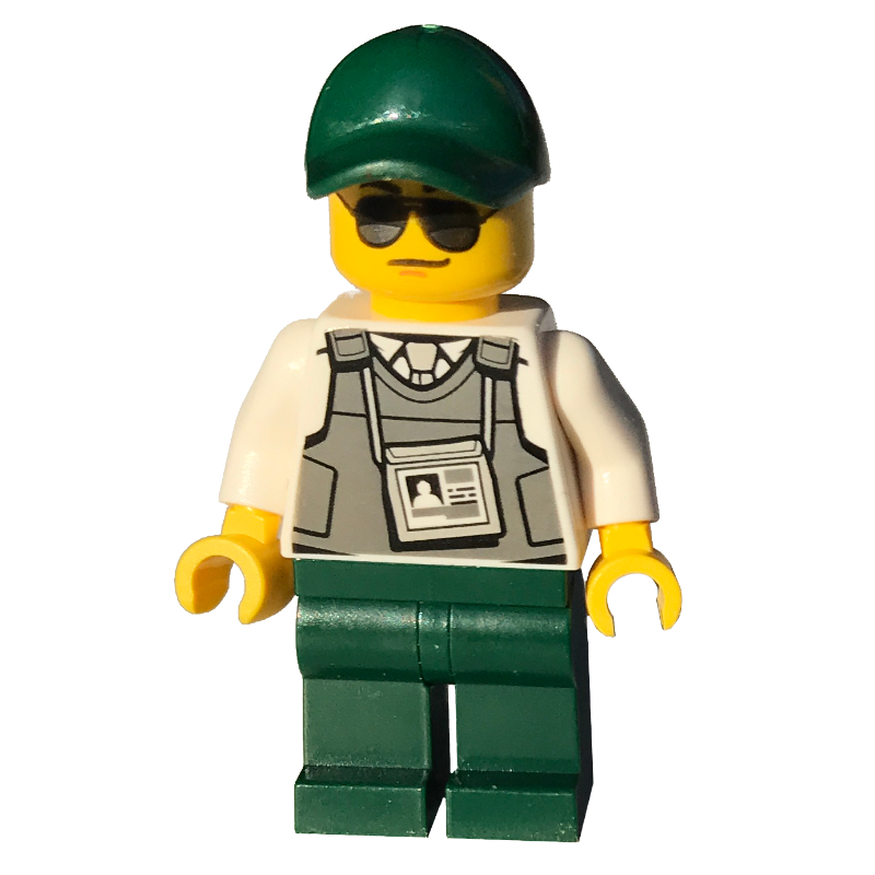 Lego Security Officer - Bullet-Proof Vest, Dark Green Legs, Cap