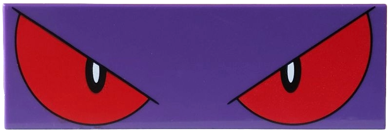 Lego Tile 2 x 6 with Black, Red and White Eyes Pattern (Pokémon Gengar Upper Face) / Dark Purple