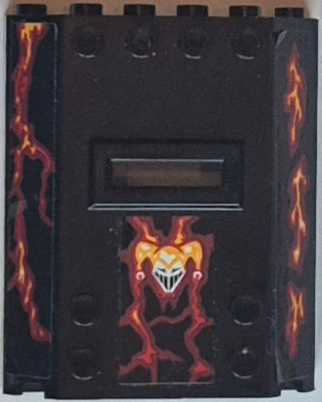 Lego Panel 2 x 6 x 6 with Window Slot with Dark Red and Bright Light Orange Lava Cracks and Joker Pattern (Stickers) - Set 70323