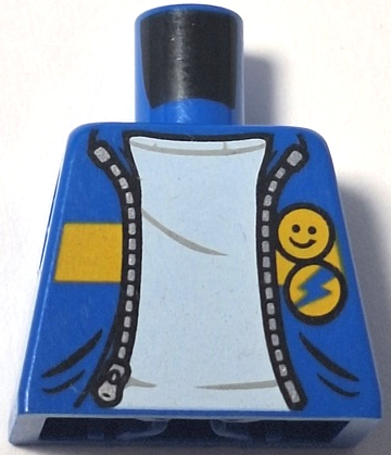 Lego Torso Jacket with Gold Zipper, Yellow Stripe, Smiley Face and Lightning Bolt Buttons over White Shirt Pattern / Blue