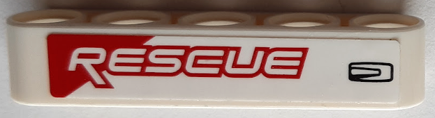 Lego Technic, Liftarm Thick 1 x 5 with Red and White 'RESCUE' and Black Door Handle Pattern Model Left Side (Sticker) - Set 42092