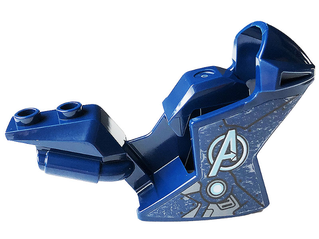 Lego Motorcycle Fairing, Racing (Sport) Bike with Silver Vents, Black Lines, and Avengers Logo Pattern on Both Sides (Stickers) - Set 76166 / Dark Blue