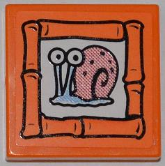 Lego Tile 2 x 2 with Snail 'Gary' Portrait on Orange Background Pattern (Sticker) - Set 3818 / Orange
