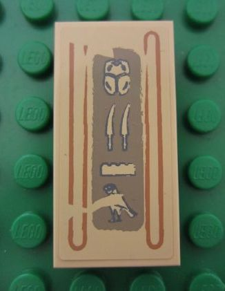 Lego Tile 2 x 4 with Hieroglyphs, Scarab Beetle on Top Pattern (Sticker) - Set 7326 / Tan