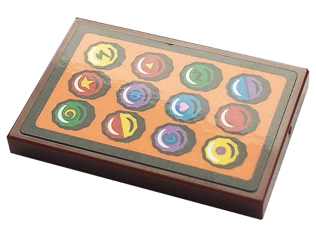 Lego Tile 2 x 3 with Multicolor Bottle Caps on Orange Background Pattern (Sticker) - Set 21324