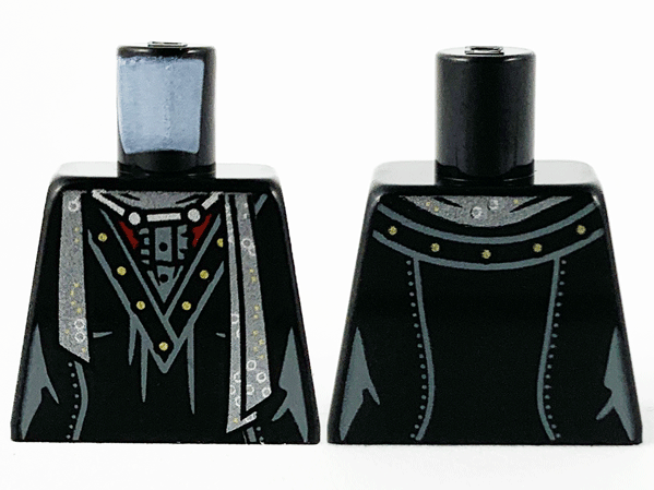 Lego Torso Female V-Neck Robe, Silver Scarf and Gold Dots Pattern / Black