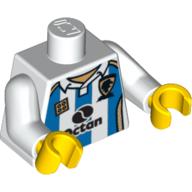 Lego Torso Soccer Shirt, Octan Logo and Light Blue Stripes Print, White Arms, Yellow Hands