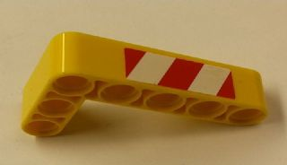 Lego Technic, Liftarm, Modified Bent Thick L-Shape 3 x 5 with Red and White Danger Stripes Pattern Model Right Side (Sticker) - Set 42006 / Yellow